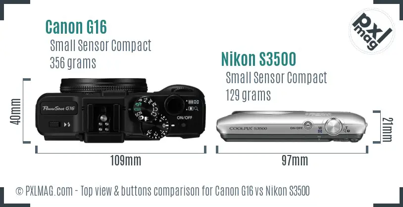 Canon G16 vs Nikon S3500 top view buttons comparison