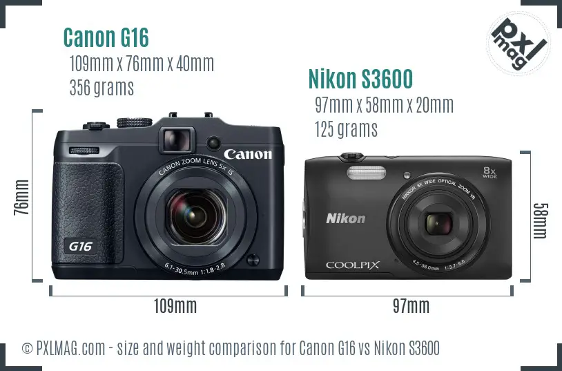 Canon G16 vs Nikon S3600 size comparison