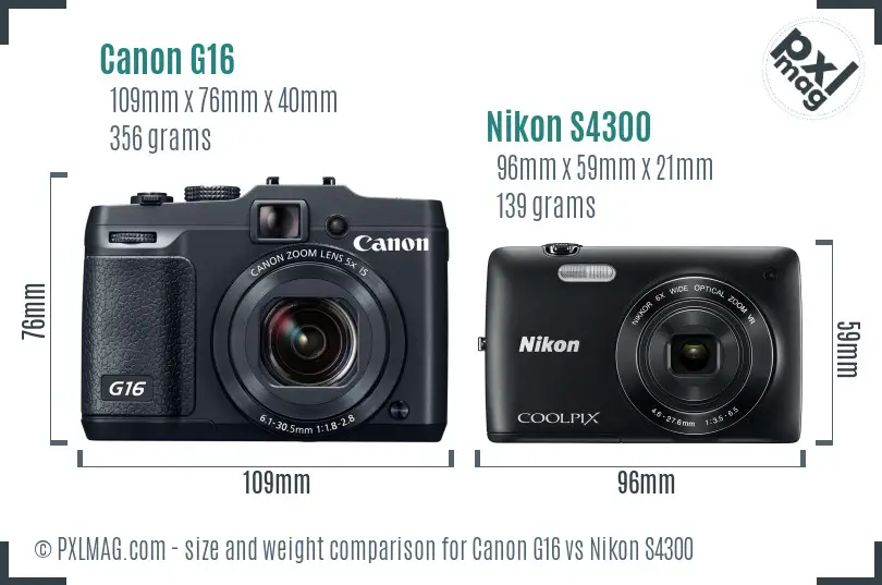 Canon G16 vs Nikon S4300 size comparison