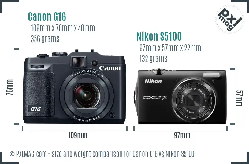 Canon G16 vs Nikon S5100 size comparison