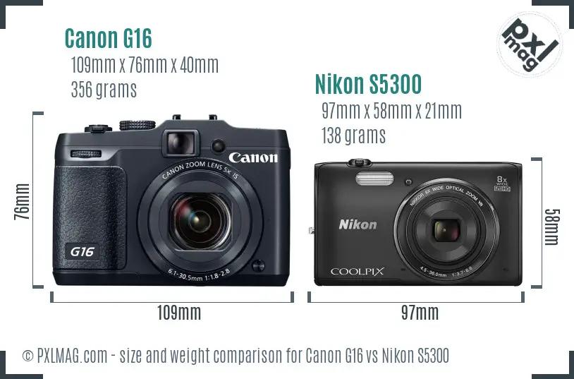 Canon G16 vs Nikon S5300 size comparison