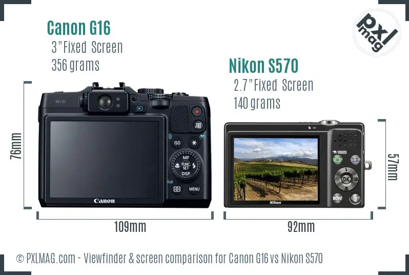 Canon G16 vs Nikon S570 Screen and Viewfinder comparison