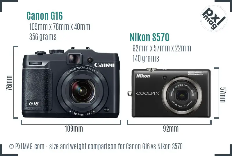 Canon G16 vs Nikon S570 size comparison