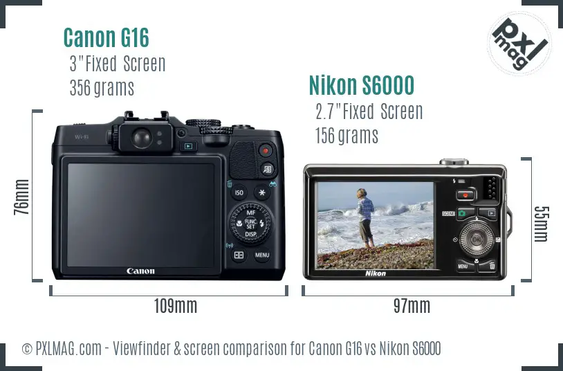 Canon G16 vs Nikon S6000 Screen and Viewfinder comparison