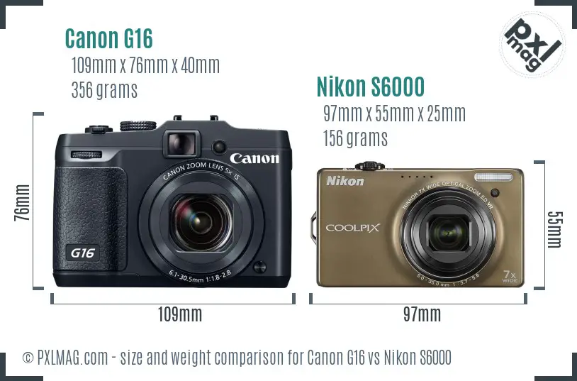 Canon G16 vs Nikon S6000 size comparison