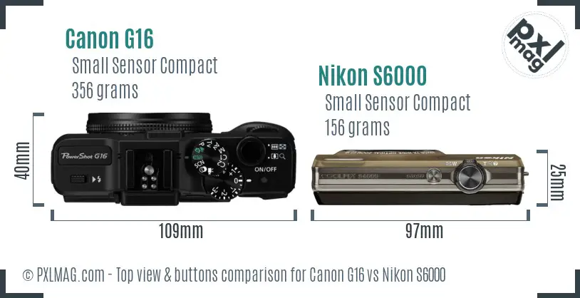 Canon G16 vs Nikon S6000 top view buttons comparison