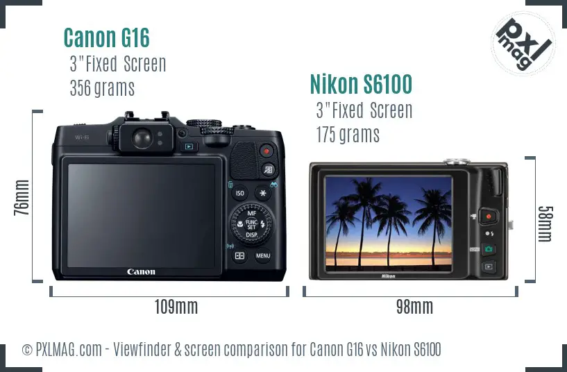 Canon G16 vs Nikon S6100 Screen and Viewfinder comparison