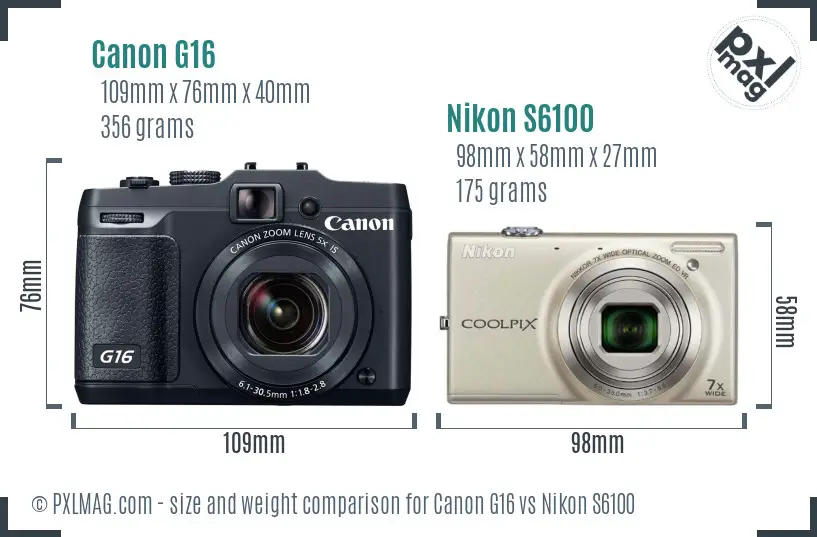 Canon G16 vs Nikon S6100 size comparison