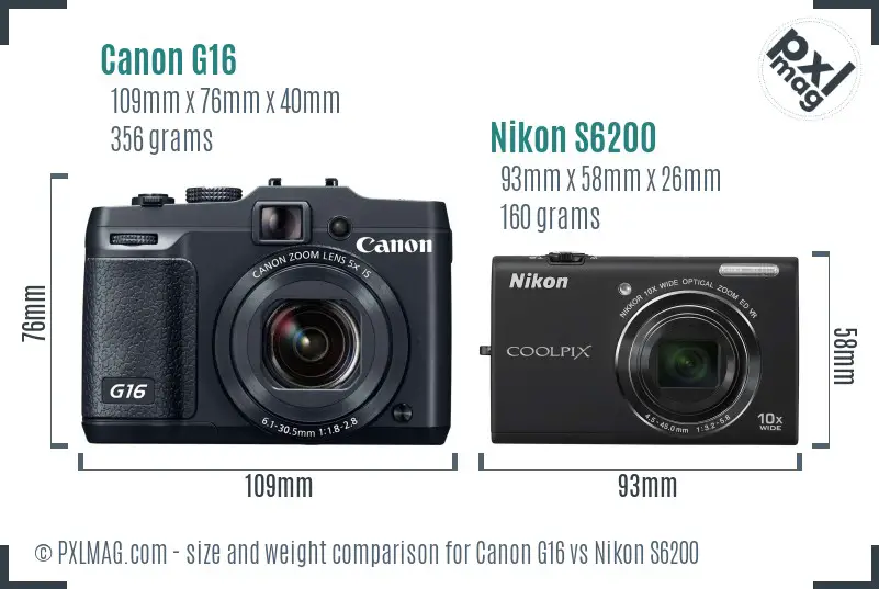 Canon G16 vs Nikon S6200 size comparison
