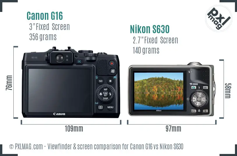 Canon G16 vs Nikon S630 Screen and Viewfinder comparison