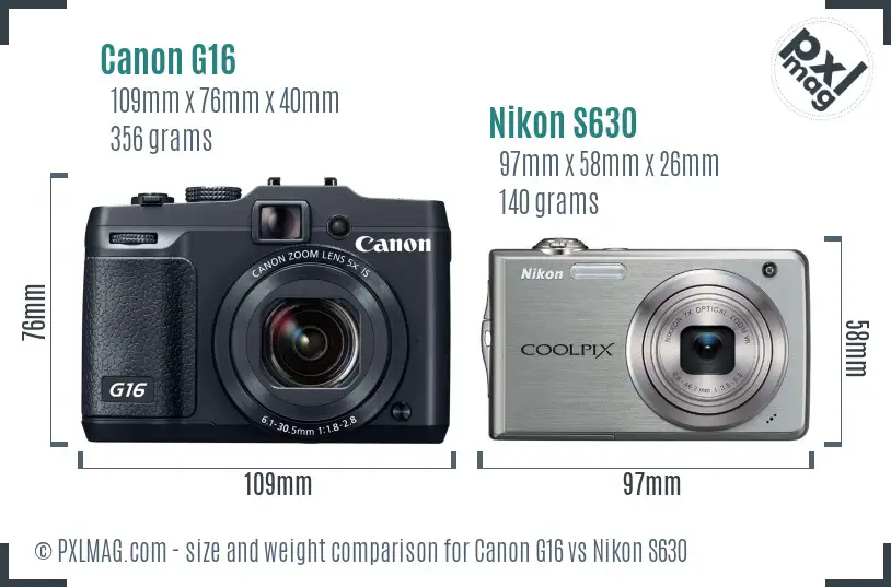 Canon G16 vs Nikon S630 size comparison