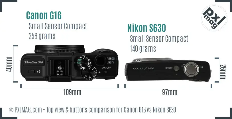 Canon G16 vs Nikon S630 top view buttons comparison