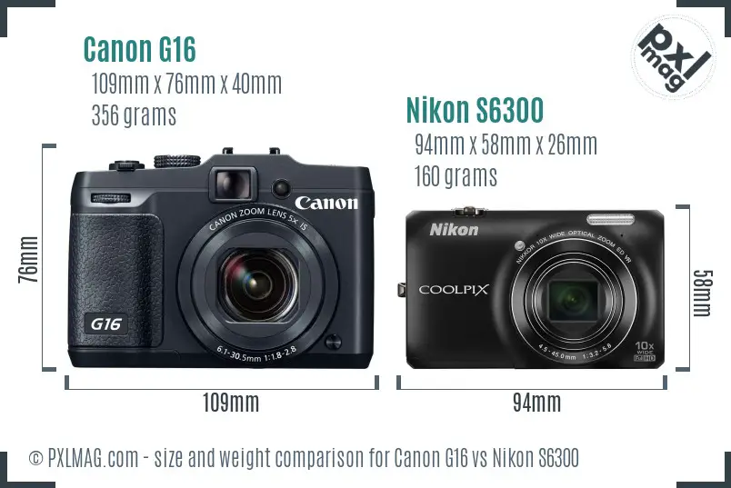 Canon G16 vs Nikon S6300 size comparison