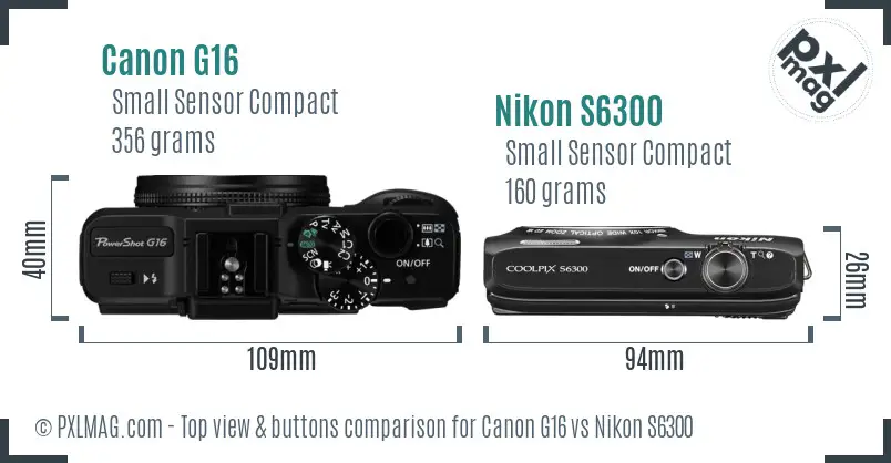 Canon G16 vs Nikon S6300 top view buttons comparison