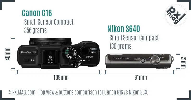 Canon G16 vs Nikon S640 top view buttons comparison