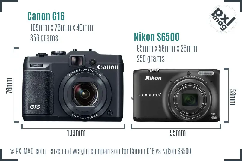Canon G16 vs Nikon S6500 size comparison