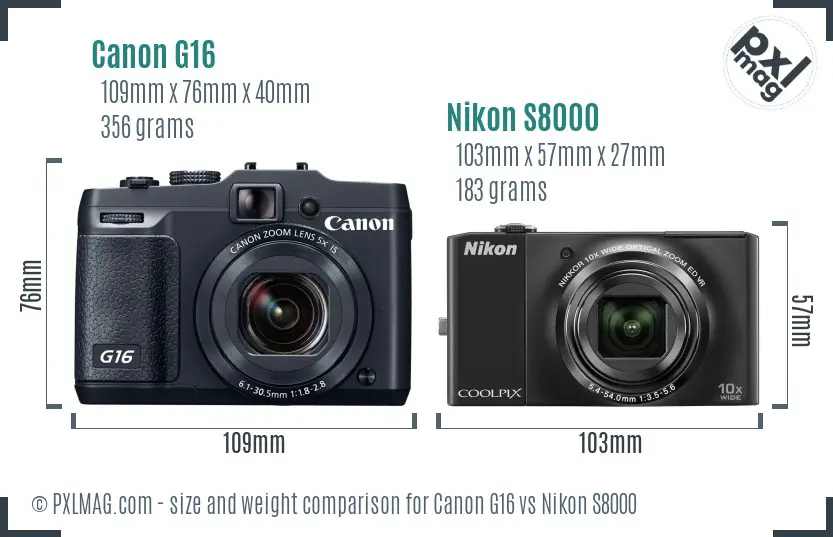 Canon G16 vs Nikon S8000 size comparison