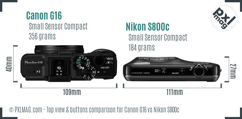Canon G16 vs Nikon S800c top view buttons comparison