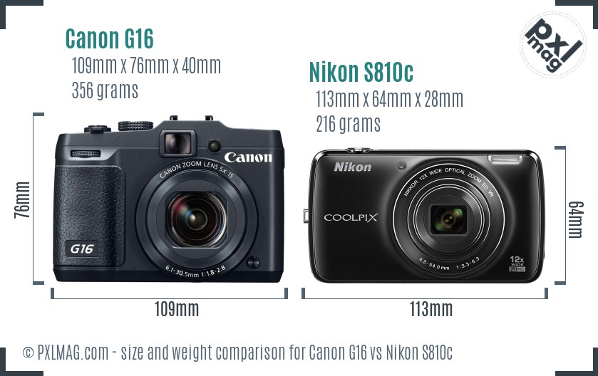 Canon G16 vs Nikon S810c size comparison