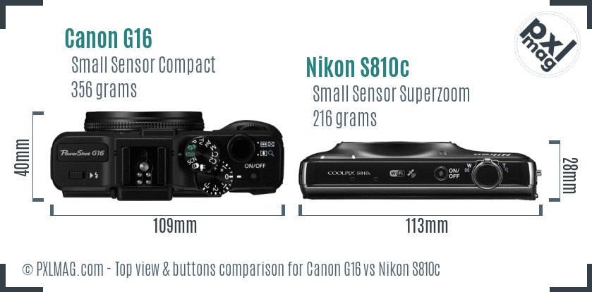 Canon G16 vs Nikon S810c top view buttons comparison