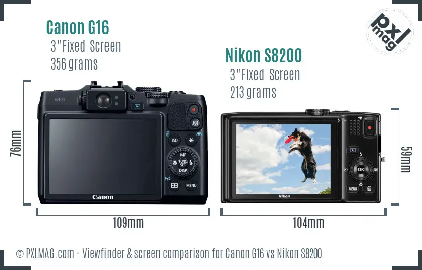 Canon G16 vs Nikon S8200 Screen and Viewfinder comparison