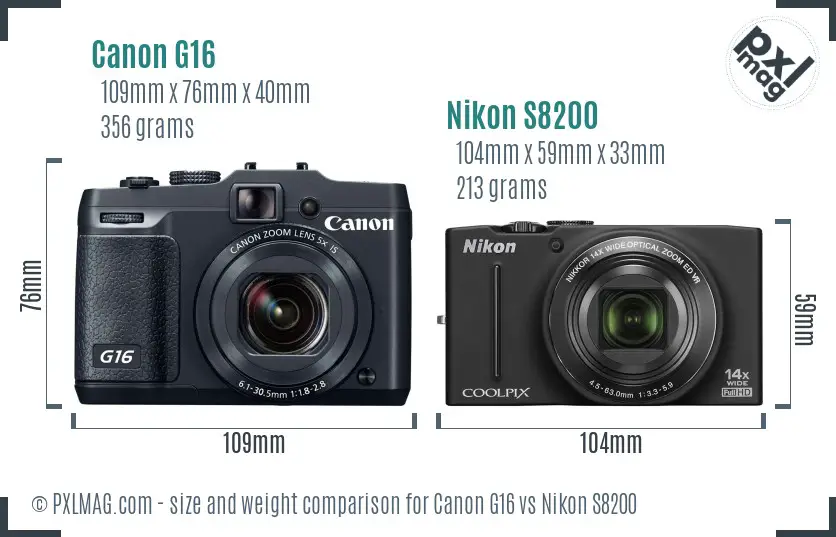 Canon G16 vs Nikon S8200 size comparison