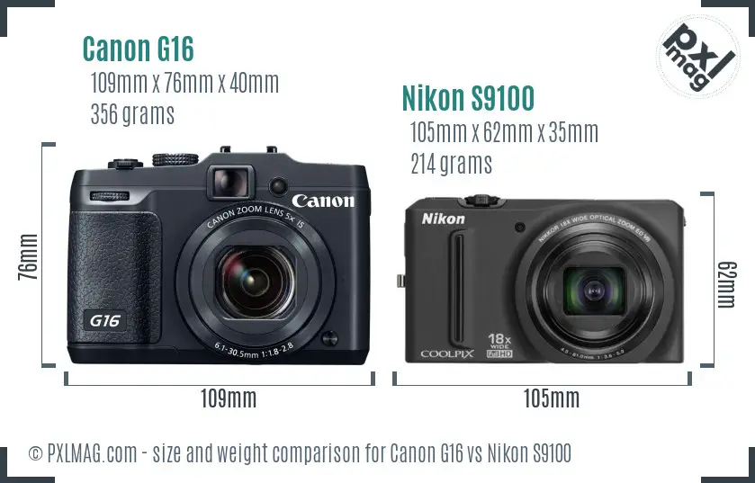 Canon G16 vs Nikon S9100 size comparison