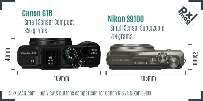 Canon G16 vs Nikon S9100 top view buttons comparison