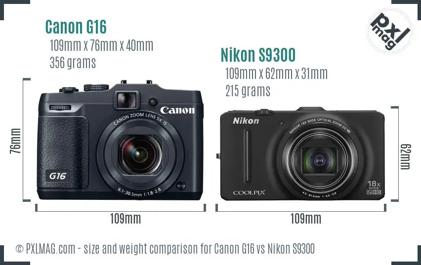 Canon G16 vs Nikon S9300 size comparison Canon G16 vs Nikon S9300 size comparison