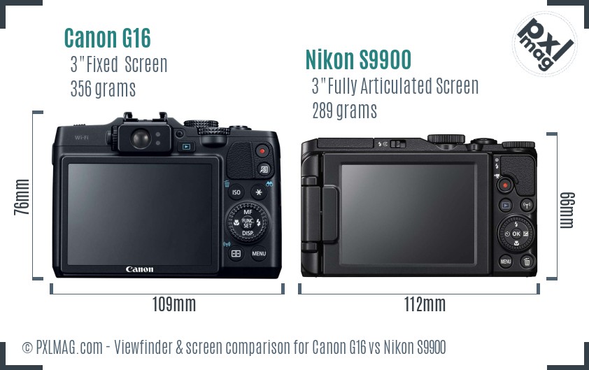 Canon G16 vs Nikon S9900 Screen and Viewfinder comparison