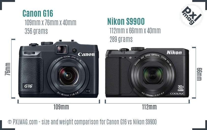 Canon G16 vs Nikon S9900 size comparison
