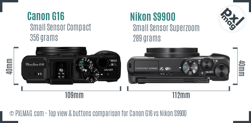 Canon G16 vs Nikon S9900 top view buttons comparison