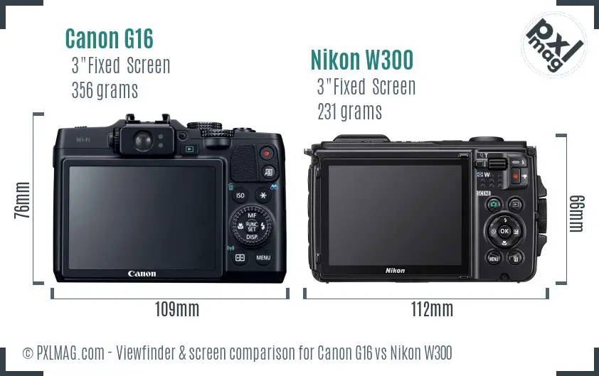 Canon G16 vs Nikon W300 Screen and Viewfinder comparison