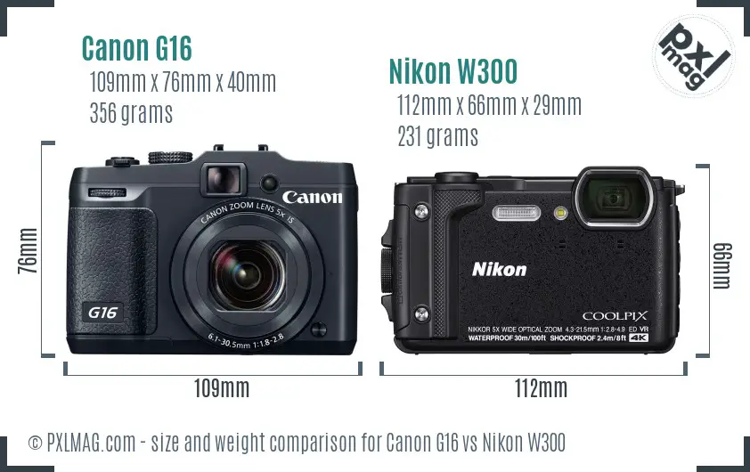 Canon G16 vs Nikon W300 size comparison Canon G16 vs Nikon W300 size comparison