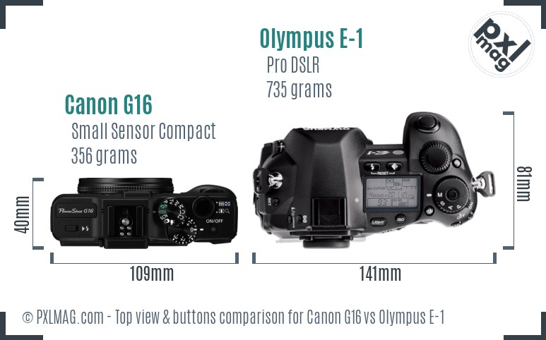 Canon G16 vs Olympus E-1 top view buttons comparison