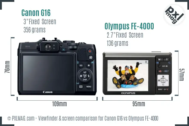 Canon G16 vs Olympus FE-4000 Screen and Viewfinder comparison