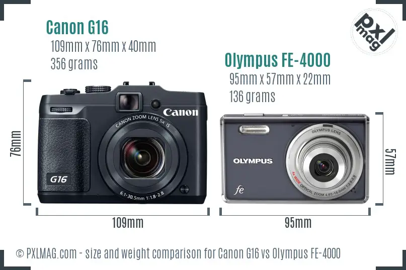 Canon G16 vs Olympus FE-4000 size comparison