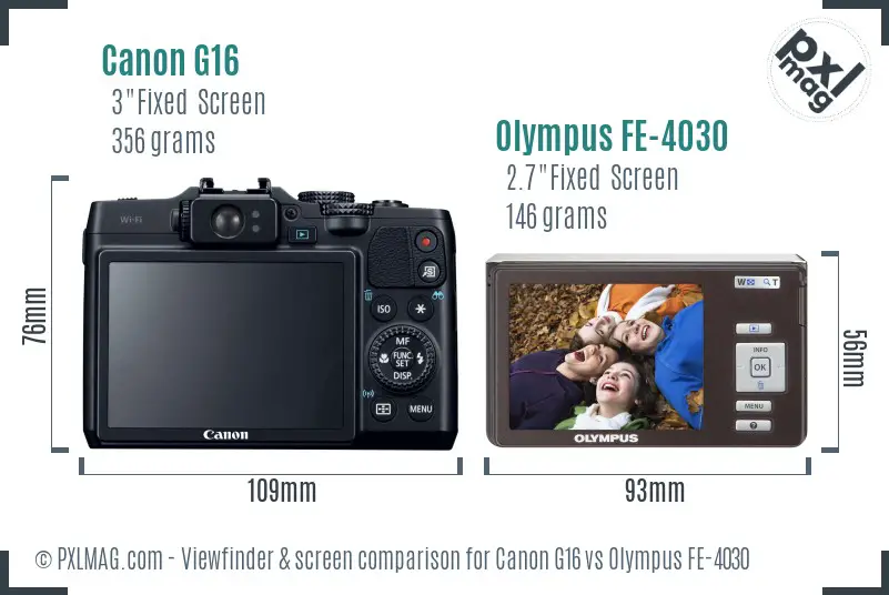 Canon G16 vs Olympus FE-4030 Screen and Viewfinder comparison