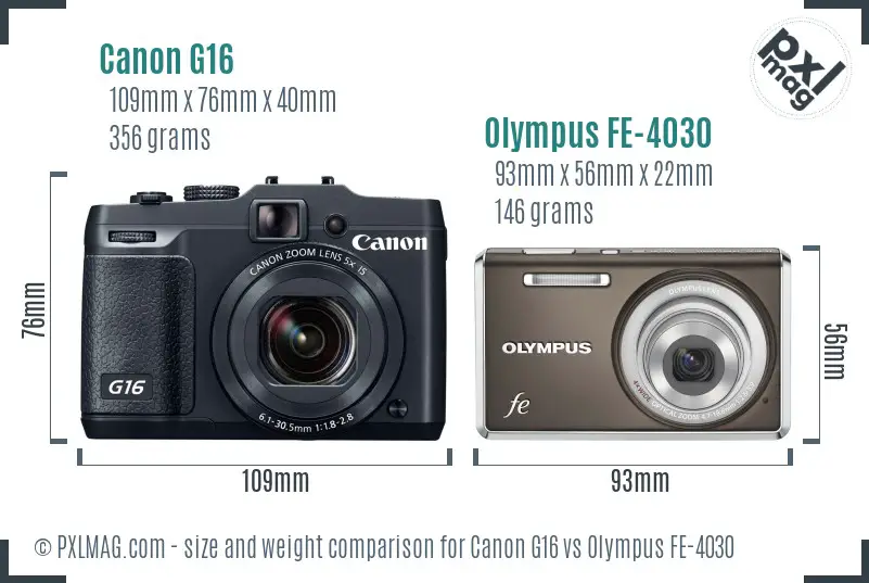 Canon G16 vs Olympus FE-4030 size comparison