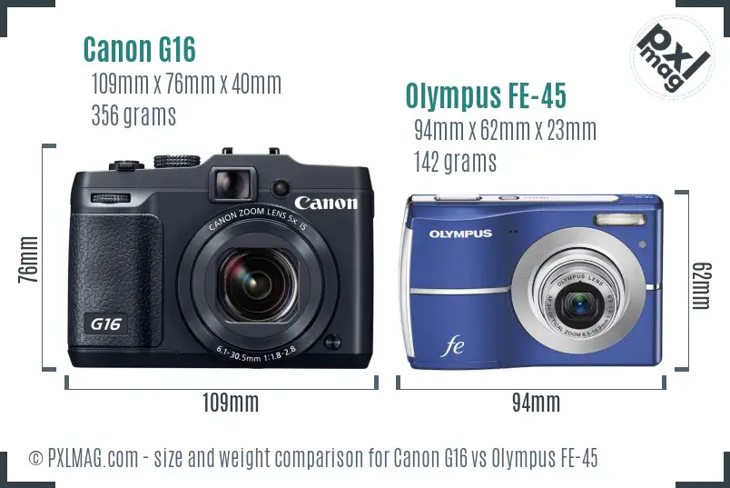 Canon G16 vs Olympus FE-45 size comparison