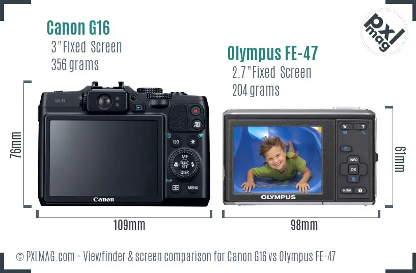Canon G16 vs Olympus FE-47 Screen and Viewfinder comparison