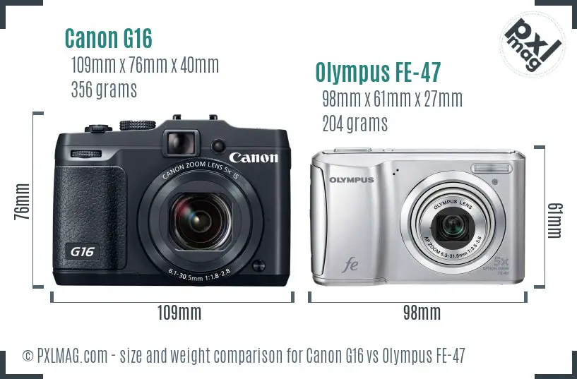 Canon G16 vs Olympus FE-47 size comparison