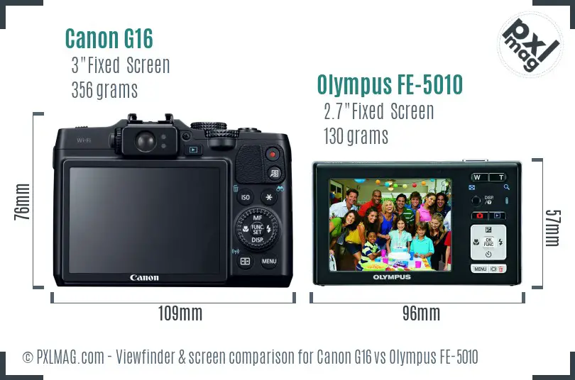 Canon G16 vs Olympus FE-5010 Screen and Viewfinder comparison