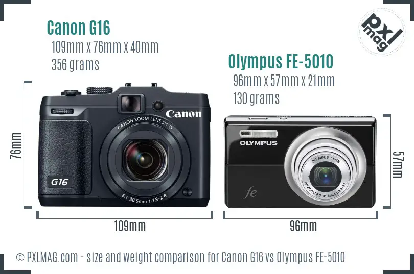 Canon G16 vs Olympus FE-5010 size comparison