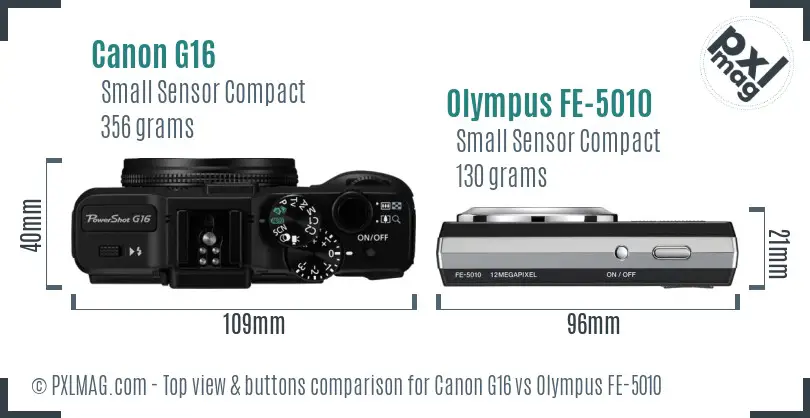 Canon G16 vs Olympus FE-5010 top view buttons comparison