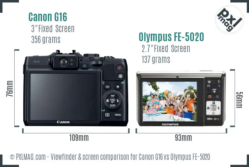Canon G16 vs Olympus FE-5020 Screen and Viewfinder comparison