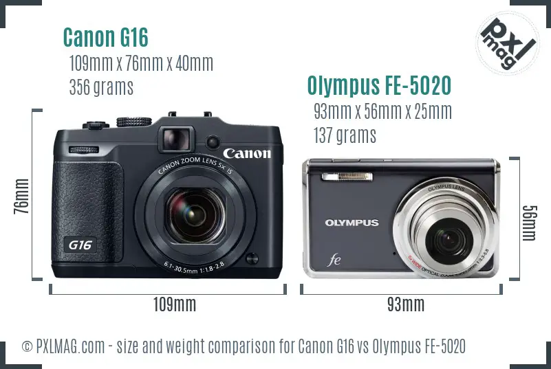 Canon G16 vs Olympus FE-5020 size comparison