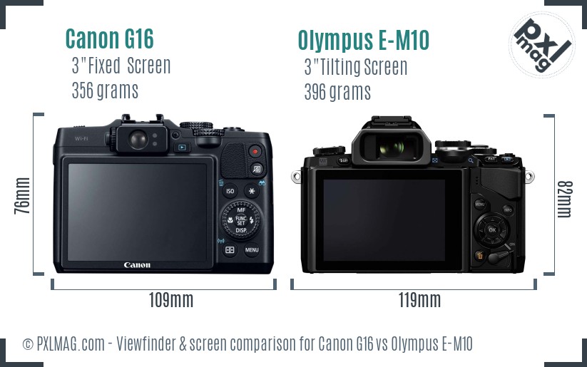 Canon G16 vs Olympus E-M10 Screen and Viewfinder comparison