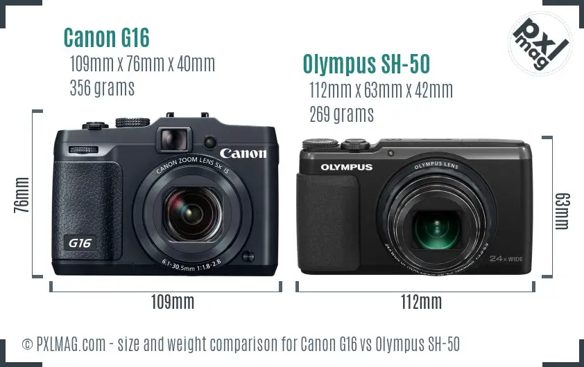 Canon G16 vs Olympus SH-50 size comparison Canon G16 vs Olympus SH-50 size comparison