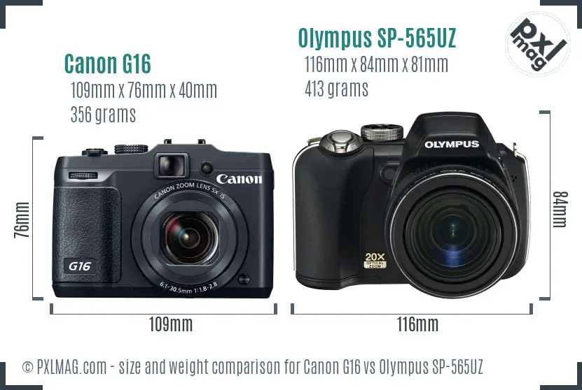 Canon G16 vs Olympus SP-565UZ size comparison